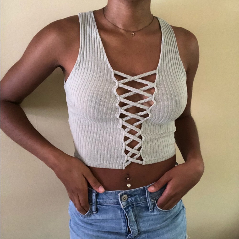 Mint Green Laced-Up Crop